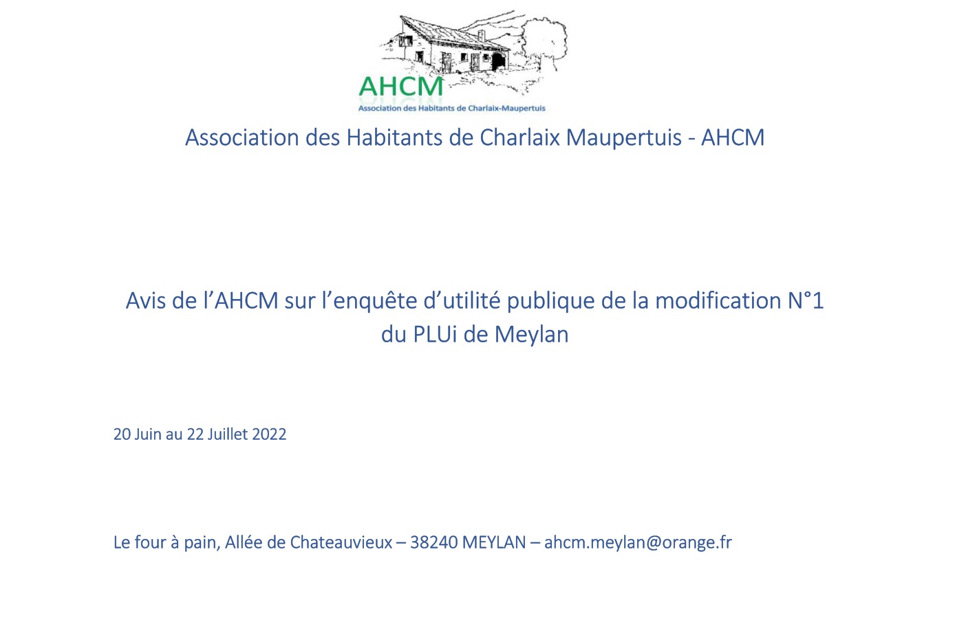 Avis de l’AHCM sur la modification n°1 du PLUI